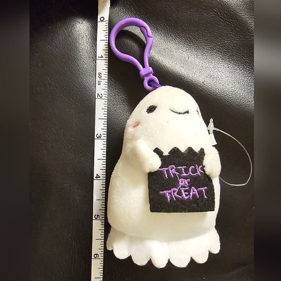 Halloween Plush White Costume Ghost Backpack Clip Purse Charm NWOT - Picture 2 of 7